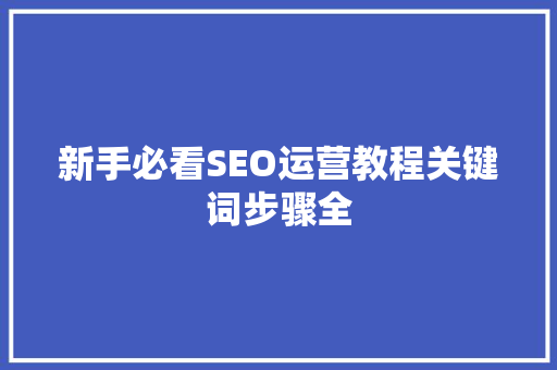 新手必看SEO运营教程关键词步骤全
