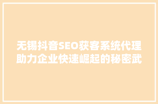 无锡抖音SEO获客系统代理助力企业快速崛起的秘密武器