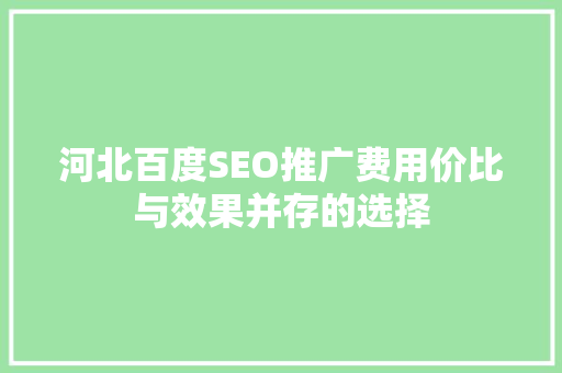河北百度SEO推广费用价比与效果并存的选择