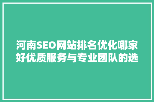 河南SEO网站排名优化哪家好优质服务与专业团队的选择标准