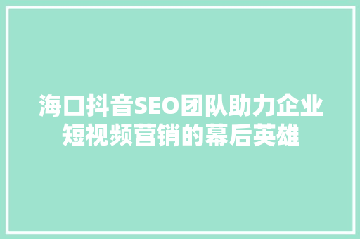 海口抖音SEO团队助力企业短视频营销的幕后英雄