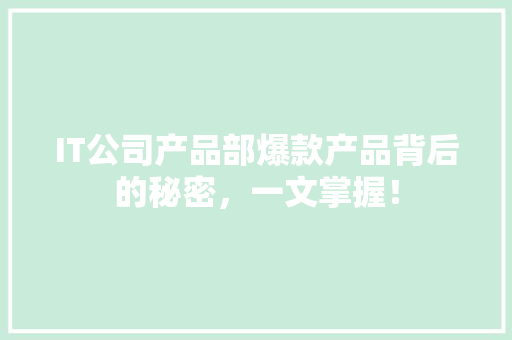 IT公司产品部爆款产品背后的秘密，一文掌握！ 前端技术