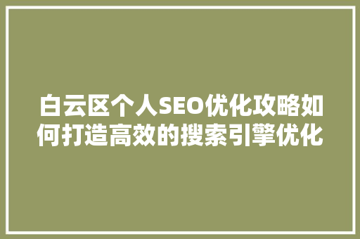 白云区个人SEO优化攻略如何打造高效的搜索引擎优化方法