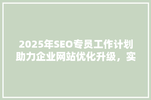 2025年SEO专员工作计划助力企业网站优化升级，实现网络营销新突破