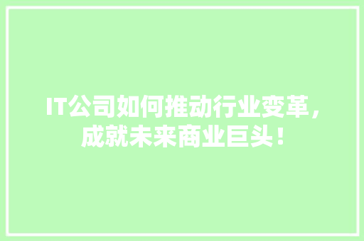 IT公司如何推动行业变革，成就未来商业巨头！