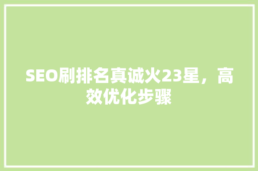SEO刷排名真诚火23星，高效优化步骤