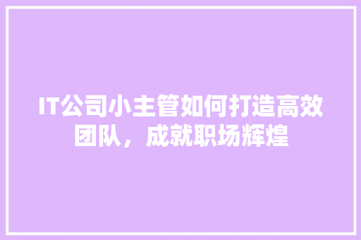 IT公司小主管如何打造高效团队，成就职场辉煌 前端技术