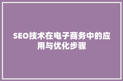 SEO技术在电子商务中的应用与优化步骤