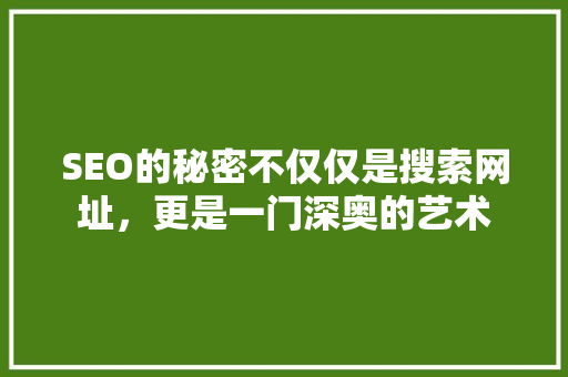 SEO的秘密不仅仅是搜索网址，更是一门深奥的艺术