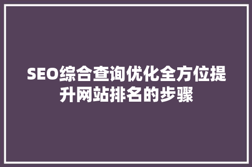 SEO综合查询优化全方位提升网站排名的步骤