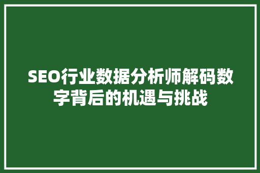 SEO行业数据分析师解码数字背后的机遇与挑战