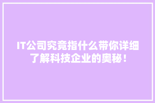 IT公司究竟指什么带你详细了解科技企业的奥秘！