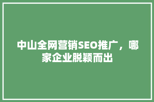 中山全网营销SEO推广，哪家企业脱颖而出