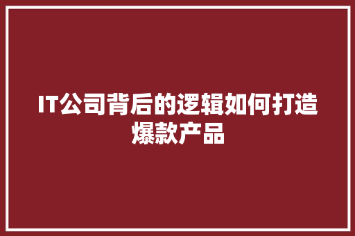 IT公司背后的逻辑如何打造爆款产品 后端技术