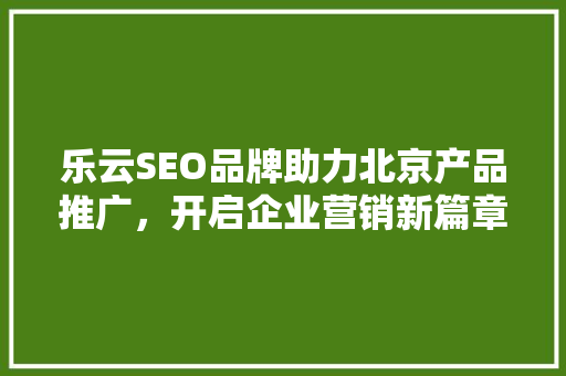 乐云SEO品牌助力北京产品推广，开启企业营销新篇章