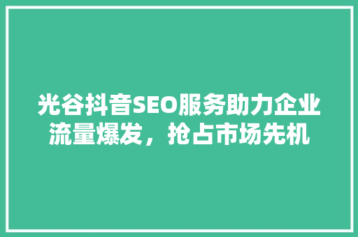光谷抖音SEO服务助力企业流量爆发，抢占市场先机