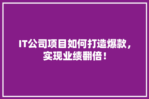 IT公司项目如何打造爆款，实现业绩翻倍！ 市场营销范文