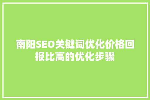 南阳SEO关键词优化价格回报比高的优化步骤