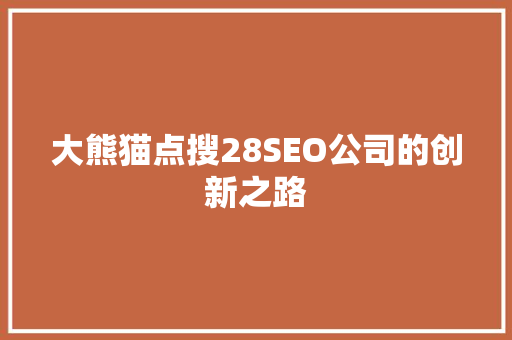 大熊猫点搜28SEO公司的创新之路