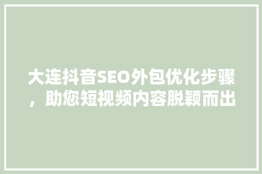 大连抖音SEO外包优化步骤，助您短视频内容脱颖而出