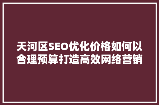 天河区SEO优化价格如何以合理预算打造高效网络营销
