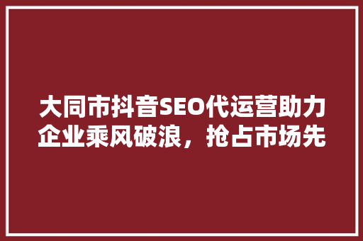 大同市抖音SEO代运营助力企业乘风破浪，抢占市场先机