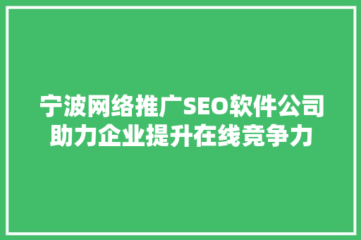 宁波网络推广SEO软件公司助力企业提升在线竞争力