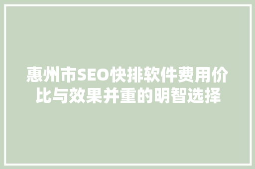 惠州市SEO快排软件费用价比与效果并重的明智选择
