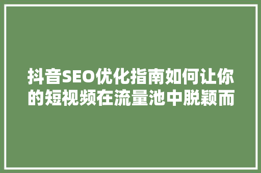 抖音SEO优化指南如何让你的短视频在流量池中脱颖而出