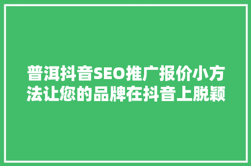 普洱抖音SEO推广报价小方法让您的品牌在抖音上脱颖而出
