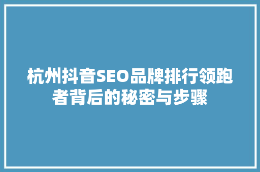 杭州抖音SEO品牌排行领跑者背后的秘密与步骤