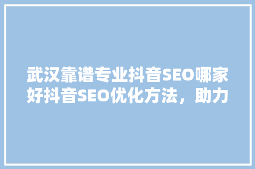 武汉靠谱专业抖音SEO哪家好抖音SEO优化方法，助力企业腾飞