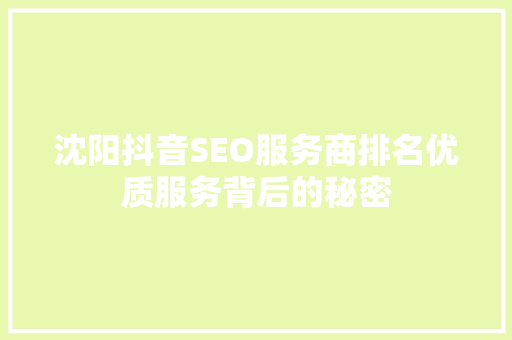 沈阳抖音SEO服务商排名优质服务背后的秘密