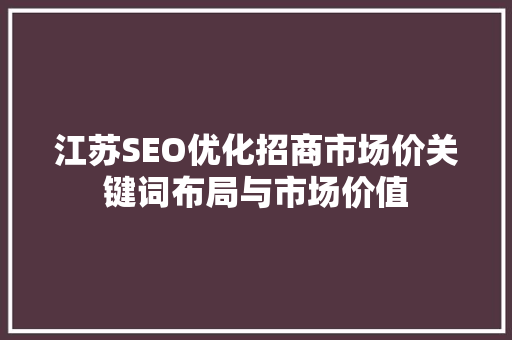江苏SEO优化招商市场价关键词布局与市场价值