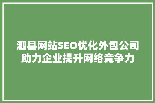 泗县网站SEO优化外包公司助力企业提升网络竞争力