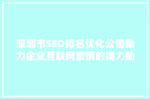 深圳市SEO排名优化公司助力企业互联网营销的得力助手