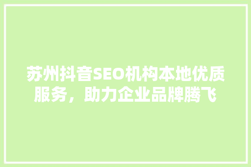 苏州抖音SEO机构本地优质服务，助力企业品牌腾飞