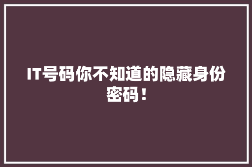 IT号码你不知道的隐藏身份密码！