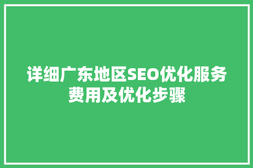 详细广东地区SEO优化服务费用及优化步骤