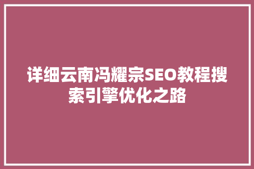 详细云南冯耀宗SEO教程搜索引擎优化之路