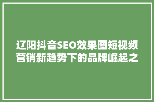 辽阳抖音SEO效果图短视频营销新趋势下的品牌崛起之路