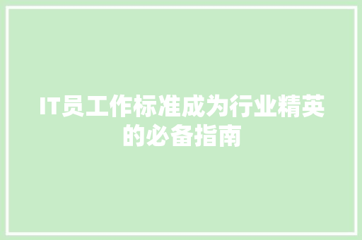 IT员工作标准成为行业精英的必备指南 网站建设
