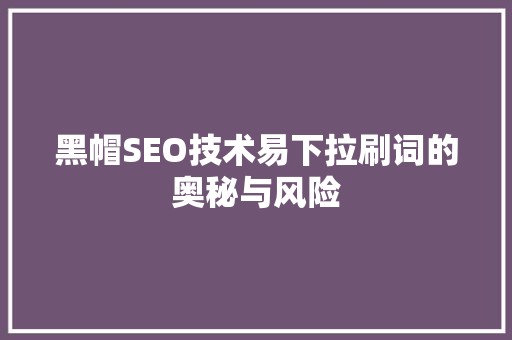 黑帽SEO技术易下拉刷词的奥秘与风险