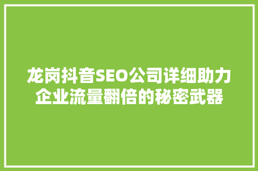 龙岗抖音SEO公司详细助力企业流量翻倍的秘密武器