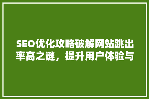 SEO优化攻略破解网站跳出率高之谜，提升用户体验与转化率