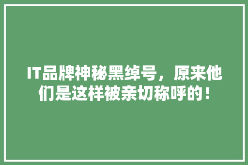 IT品牌神秘黑绰号，原来他们是这样被亲切称呼的！