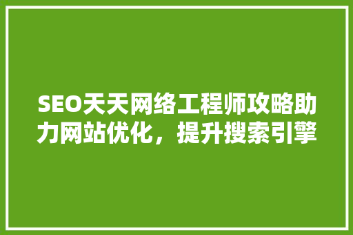 SEO天天网络工程师攻略助力网站优化，提升搜索引擎排名