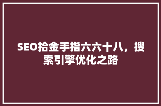 SEO拾金手指六六十八，搜索引擎优化之路