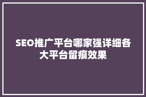 SEO推广平台哪家强详细各大平台留痕效果