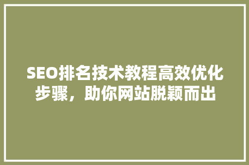 SEO排名技术教程高效优化步骤，助你网站脱颖而出